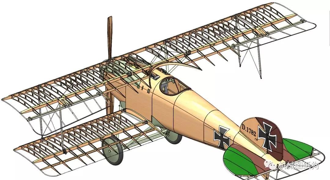 【飞行模型】albatros diii双翼固定翼航模3d数模图纸