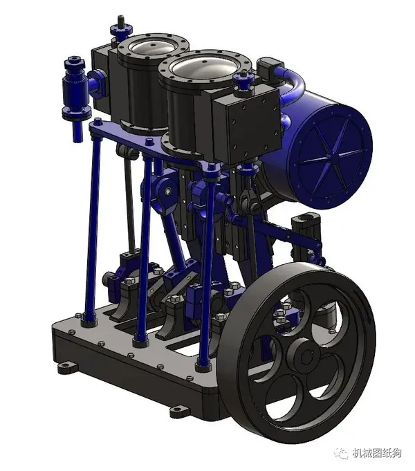 【发动机电机】2缸立式复合冷凝蒸汽机结构3d图纸 solidworks设计