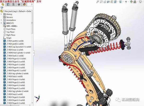 【机器人】t-rex机械怪兽腿3d模型图纸 solidworks设计 大小:24.