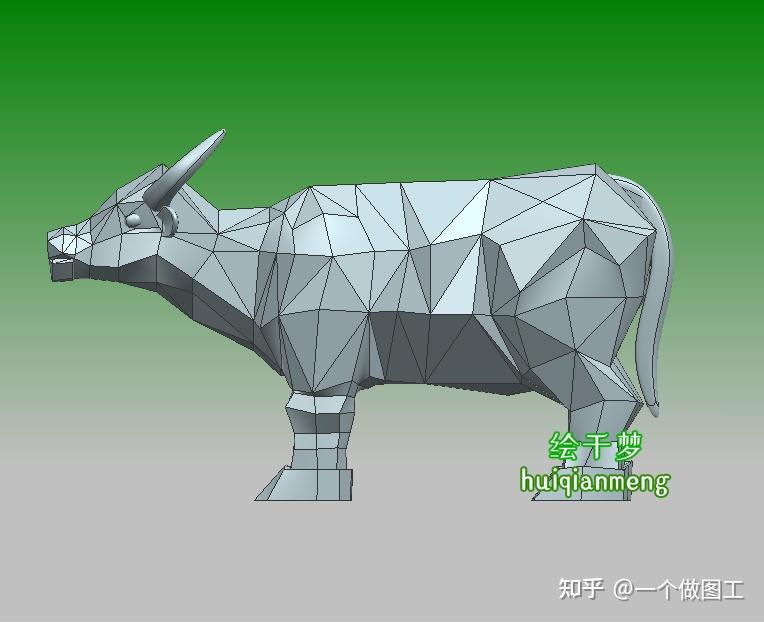 三角形钻石切面3d牛模型调计图几何雕塑3d画图几何图形展平