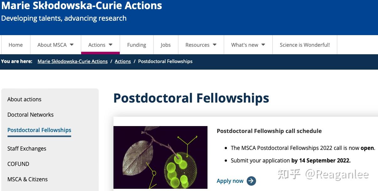 欧盟玛丽居里学者博后项目介绍mscapostdoctoralfellowships2022年7月