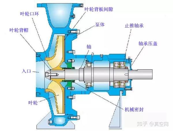 7—压水管   8—止回阀    9—压力表 离心泵结构剖切图 蜗壳与导轮