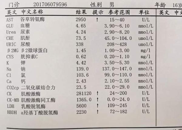 注意肌酸激酶和肌酸激酶同工酶等几项指标的数值