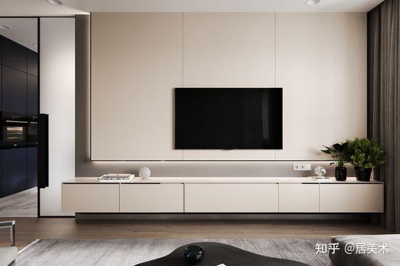 设计方式,客厅户型小并且没有背景墙的空间可以选择这种矮电视柜摆放