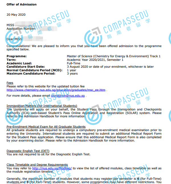 新加坡国立大学能源与环境化学硕士研究生offer一枚