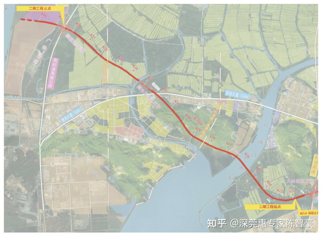 而鹤港高速二期工程则是在此基础上继续向西,经平沙与高栏港高速