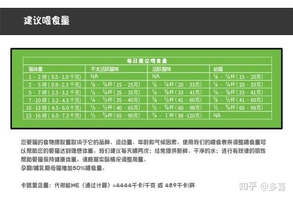 猫咪根据体重建议喂食量