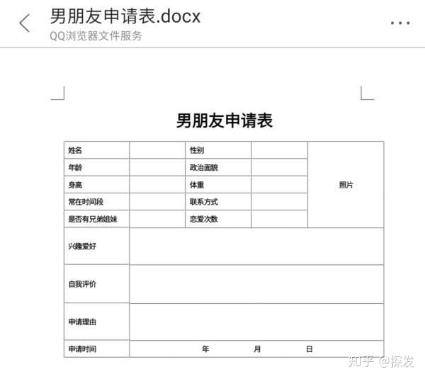 男朋友申请表word文档下载