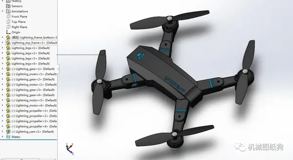 飞行模型pixeldrone四轴无人机造型3d图纸solidworks设计