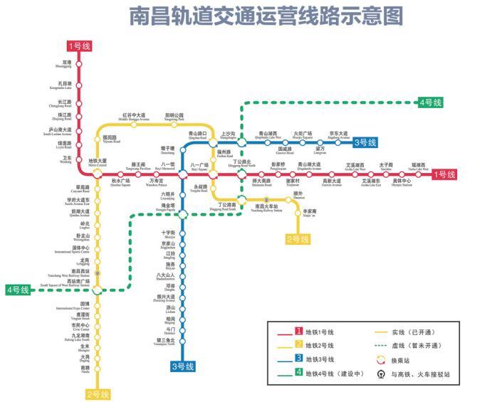 截至2020年12月,南昌地铁已开通运营3条线路,分别是南昌地铁1号线