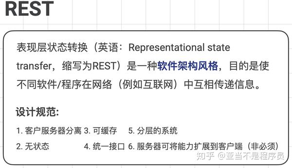 如果一个web api满足所有这些规范,那么它就可以被叫做rest api, 或者
