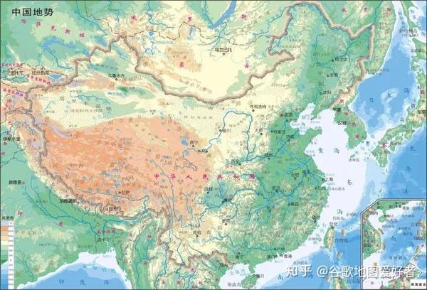 我们学习到:中国地处欧亚大陆东岸中纬度地区,地形地势成三级梯状分布