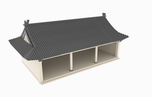 悬山顶四面出檐,也是两面坡屋顶的早期做法,不过中国古代的重要建筑