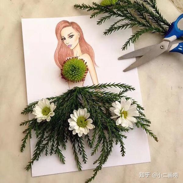 装饰课程用树叶干花糖豆制作出来的美人图