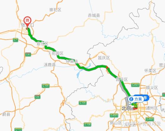 来源百度地图 1,北京-张家口单程包车,5-7座车型,价格是600-800; 2