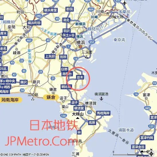金泽海岸线在日本横滨的大致区位