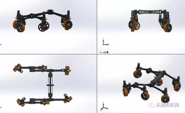 机器人rockerbogie摇臂转向架机器人车悬挂3d数模图纸solidworks设计