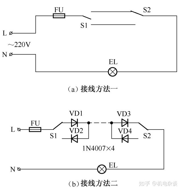 三个开关控制一盏灯怎么连接线路附36种常见照明控制原理图