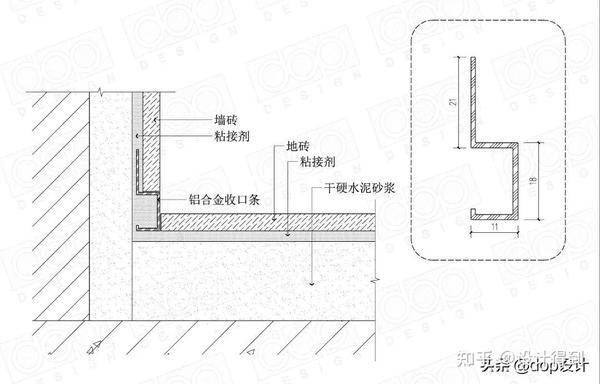 瓷砖墙地面阴角金属收口大样图