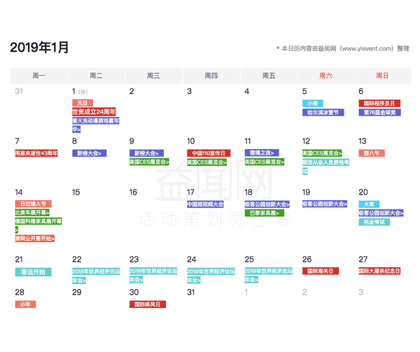 除了本条推文,策划人网兄弟品牌——益闻网网站已上线「公关日历2019