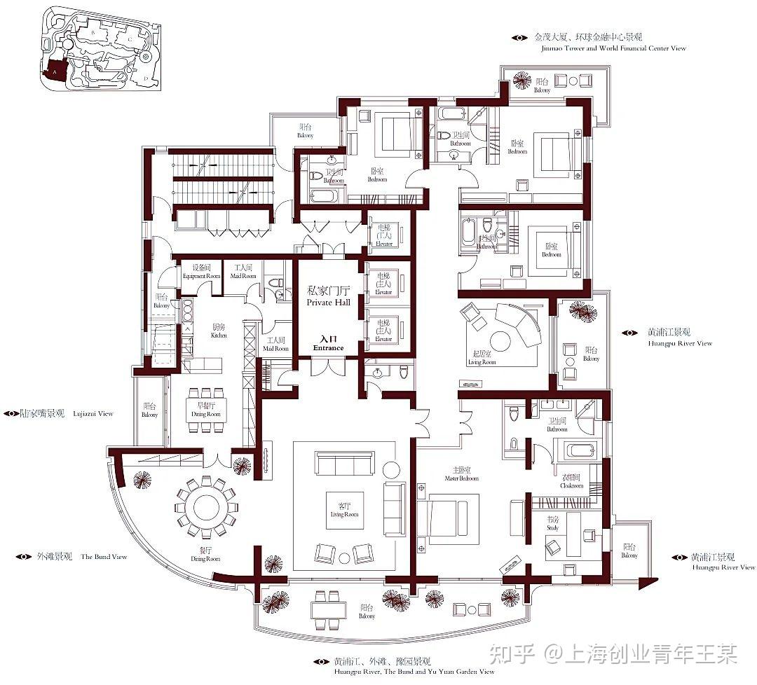 500平米大平层平面图,500平方大平层户型图 你见过最完美的五居室大平层或者复式的户型是什么样的