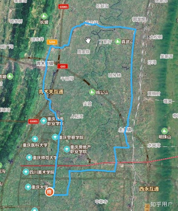 大学城--青木关--凤凰--回龙坝--土主--西永--大学城. 40km