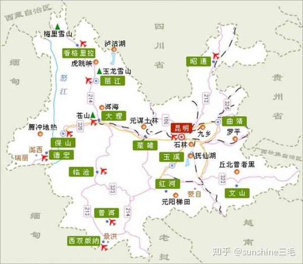 先来份云南城市分布图 昆明是云南省的省会,位于中国的西南部,这里