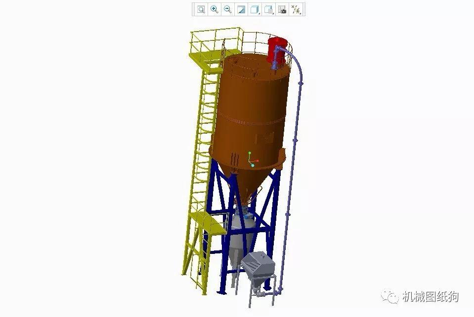 工程机械粉体料仓输送设备3d模型图纸creo设计