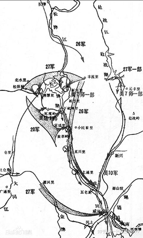 大军已经隐藏在朝鲜北部广袤的山地和丛林当中了,20军位于长津湖西侧