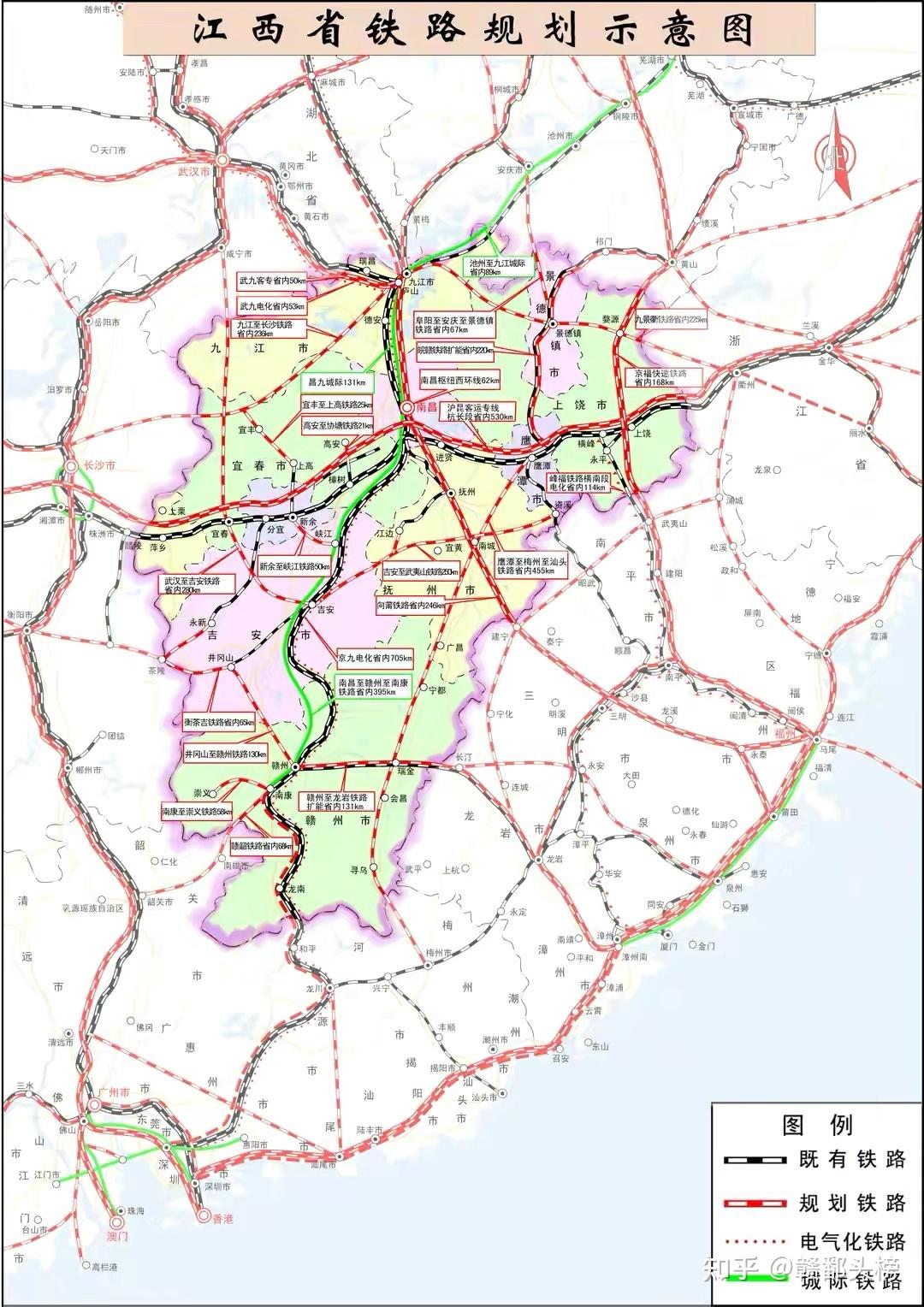 江西省最新铁路规划示意图,看看你们家乡有铁路经过吗