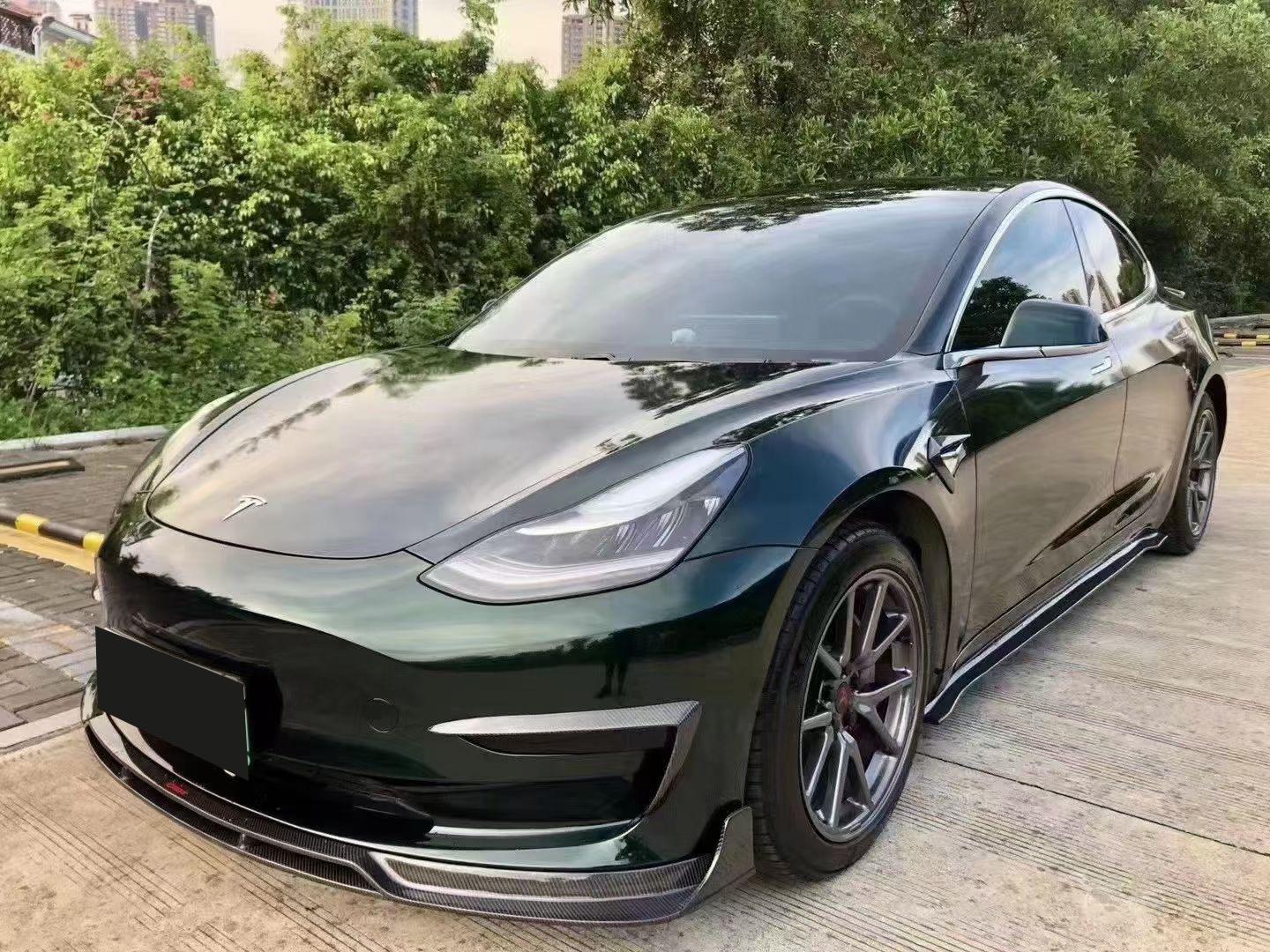 特斯拉毛豆3model3改装cmst碳纤维小包围前唇后唇侧裙尾翼升级套件