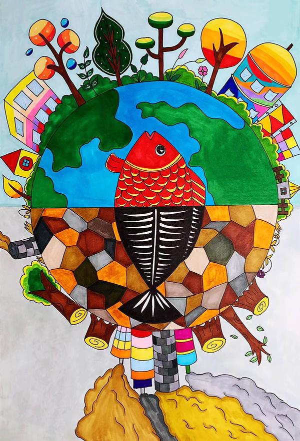 竖版保护地球环境儿童画画 & 涂色线稿