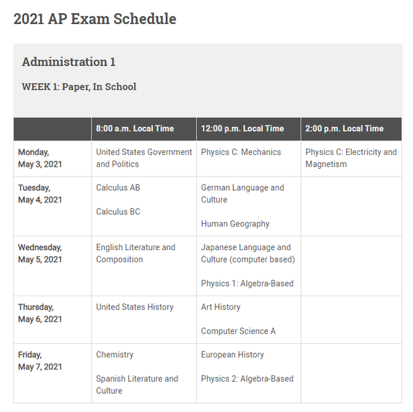 2021ap考试安排更新快来看考试时间表