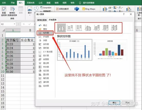 簇状水平圆柱图在2010版本中非常容易找到,但是你在2016版本里,你根本