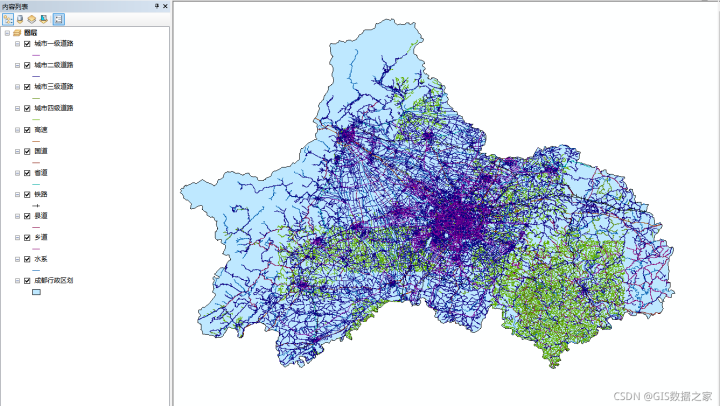 区划 河流水系网 建筑轮廓  30米dem等shp数据 数据覆盖范围:成都市 g