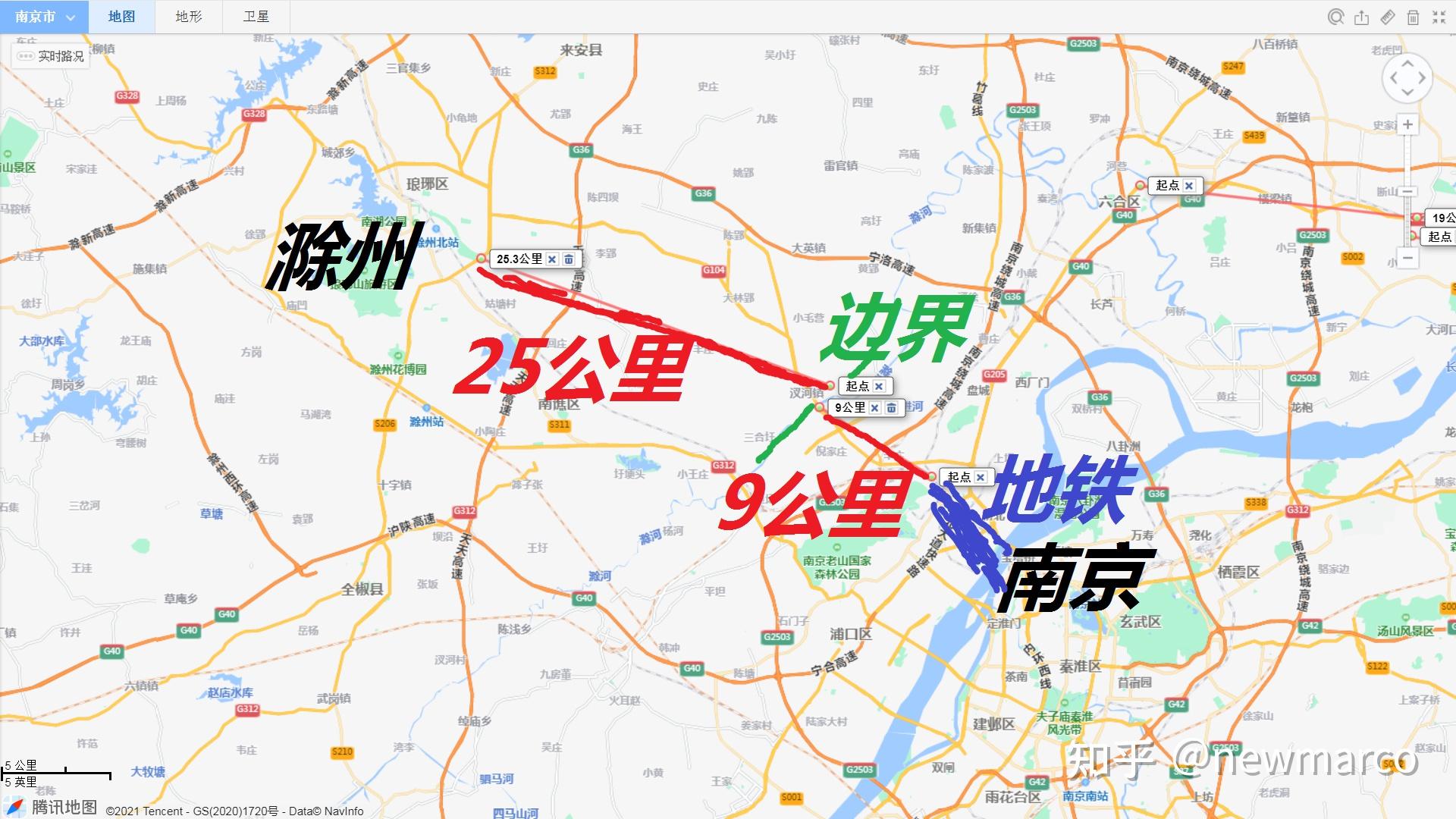 南京往滁州方向,地铁已经修到林场站,距离边界大约9公镲.