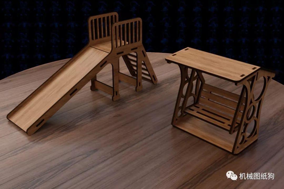 【生活艺术】滑梯摇椅木制玩具激光切割模型3d图纸 solidworks2018 附