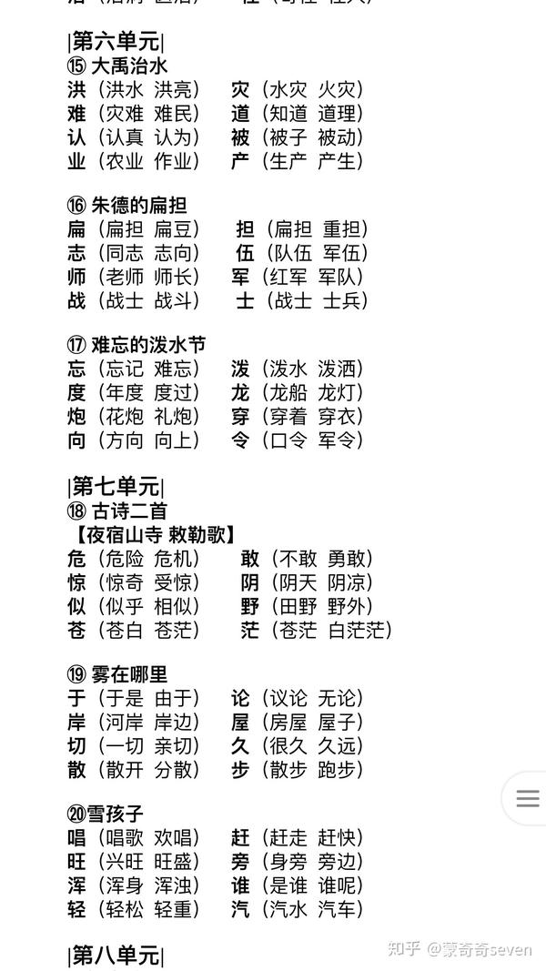 部编版二年级《写字表》组词——非常实用