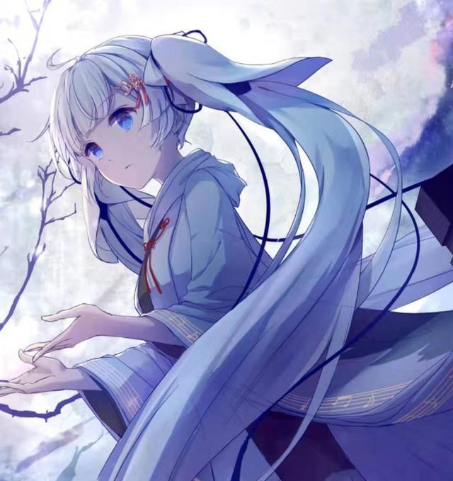 花季少女二次元精美插画蓝色长发少女动感迷人