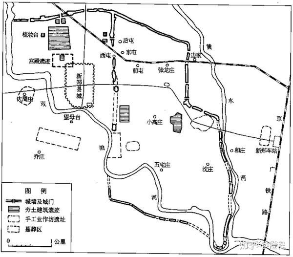 作为两国国都存在500多年,图为新郑郑韩故城平面图