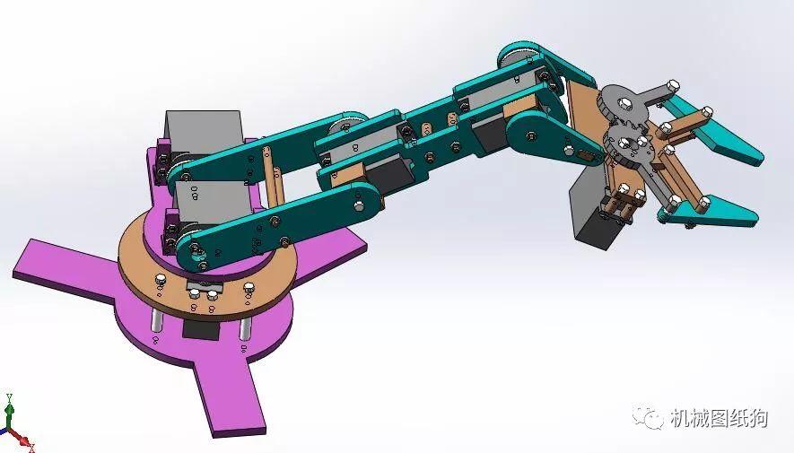 【机器人】多自由度机械手3d数模图纸 solidworks设计