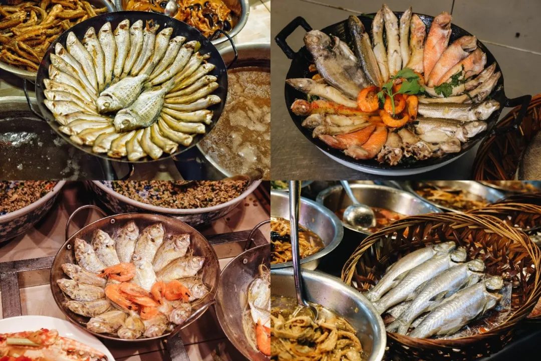 鱼饭既追求工整陈列,也讲究错落有致,组合成潮汕夜糜独特的摆盘美学.
