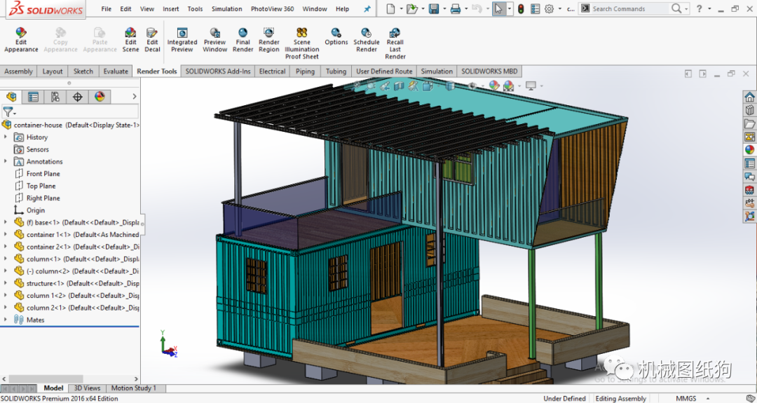 【工程机械】container-house二层集装箱房3d图纸 solidworks设计