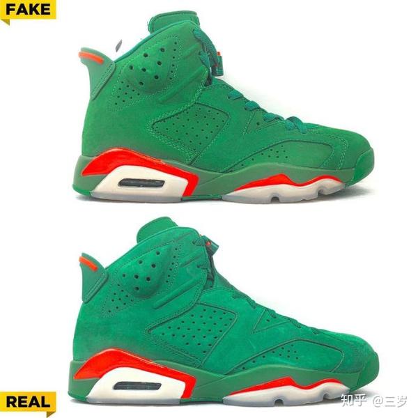 air jordan 6 gatorade aj6佳得乐绿麂皮的真假对比鉴定