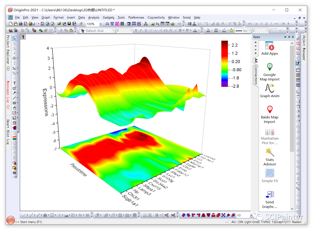 origin教程如何将单细胞拟时热图转成炫酷的3d热图