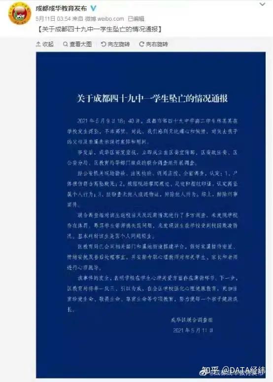 舆情观察成都四十九中学生坠亡事件分析