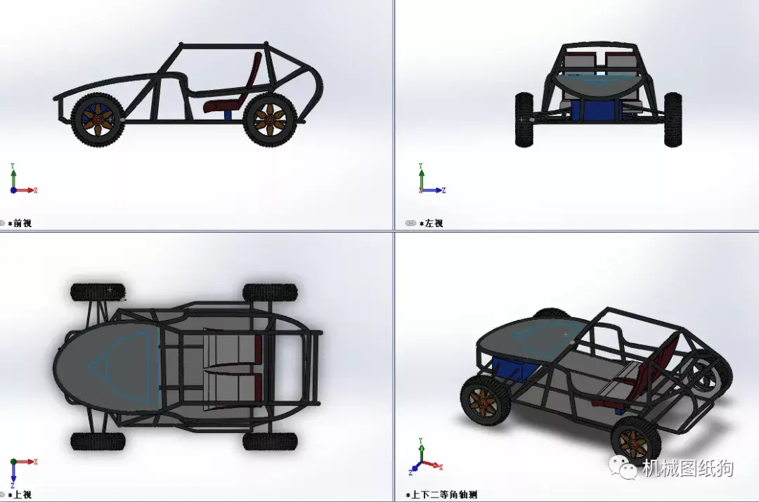 【卡丁赛车】sam buggy钢管车架模型3d图纸 solidworks设计