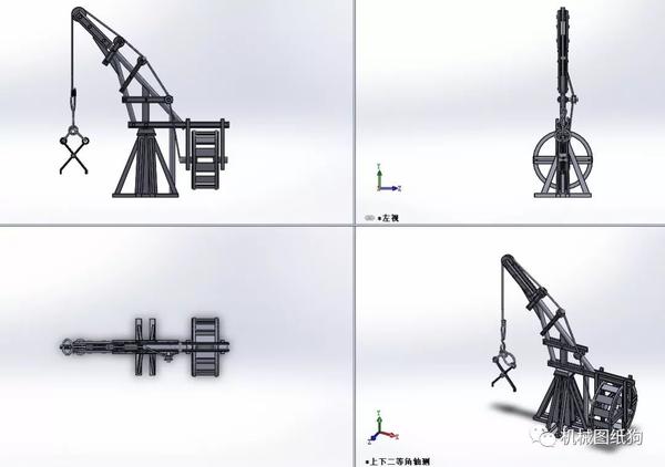 工程机械欧洲中世纪的起重机结构模型3d图纸solidworks设计