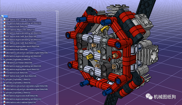 发动机电机lego拼装8缸星型引擎演示机构3d图纸step格式
