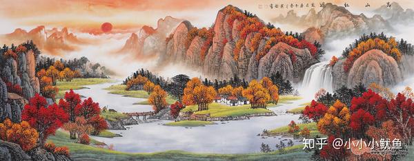 刘燕姣老师的聚宝盆山水画的显著特点就是能够将鸿运当头,万山红遍